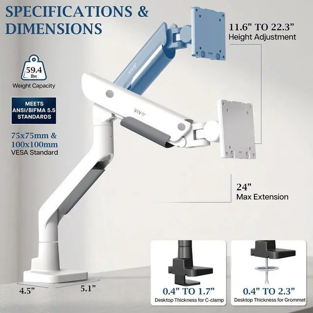 Alt view image 5 of 7 - VIVO PRO Pneumatic Single Ultrawide Monitor Mount, 24-57 Screens, 59.4 lbs