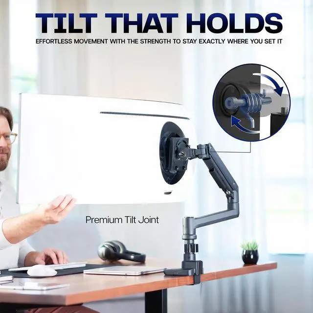 Alt view image 2 of 7 - Single Ultra Wide Monitor Pneumatic Spring Desk Mount Stand, Max VESA 100x100