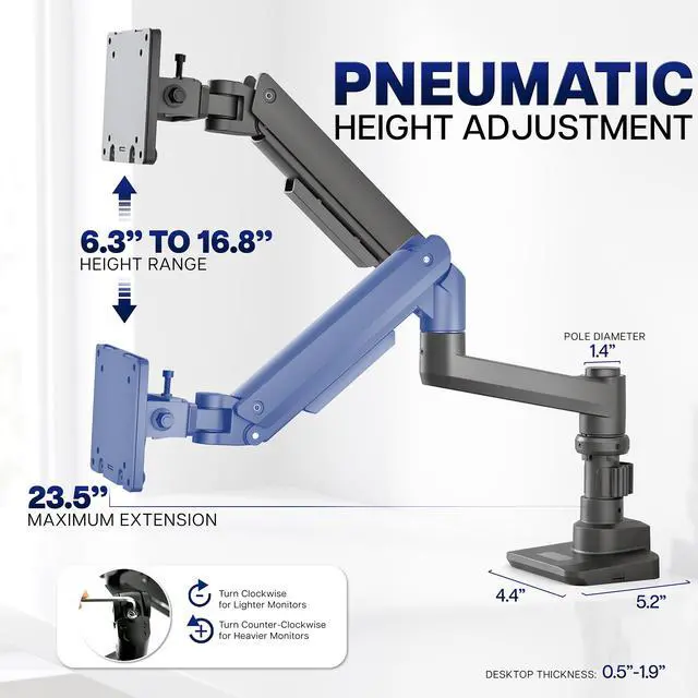 Alt view image 4 of 7 - Single Ultra Wide Monitor Pneumatic Spring Desk Mount Stand, Max VESA 100x100