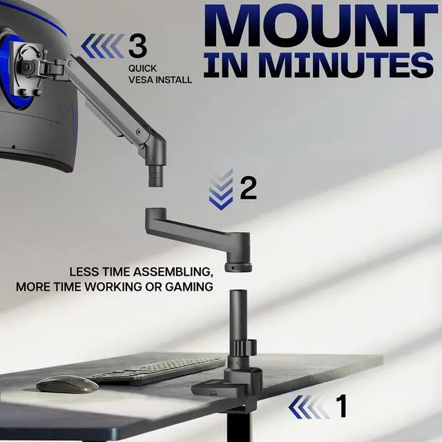 Alt view image 5 of 7 - Single Ultra Wide Monitor Pneumatic Spring Desk Mount Stand, Max VESA 100x100