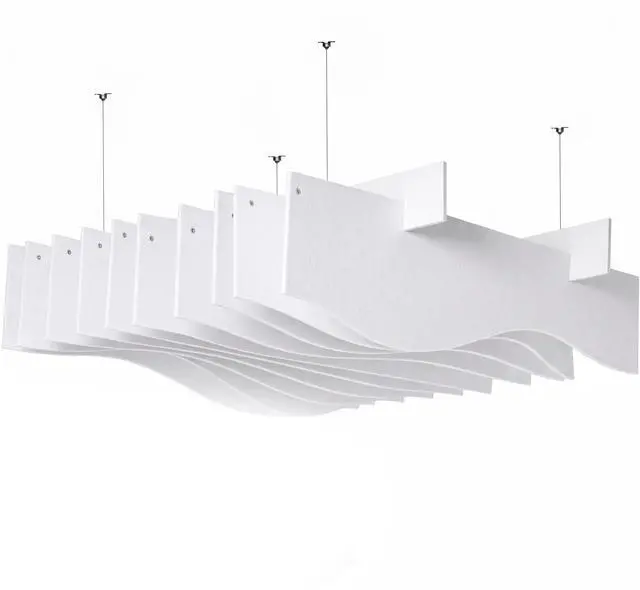 Main image of VIVO White 47 x 14 Sound Absorber Panel, Acoustic Ceiling Waffle Wave