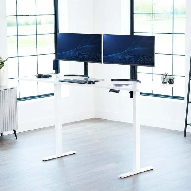 Alt view image 2 of 7 - VIVO Electric 83 x 30 Stand Up Desk Workstation, White Table Top, White Frame
