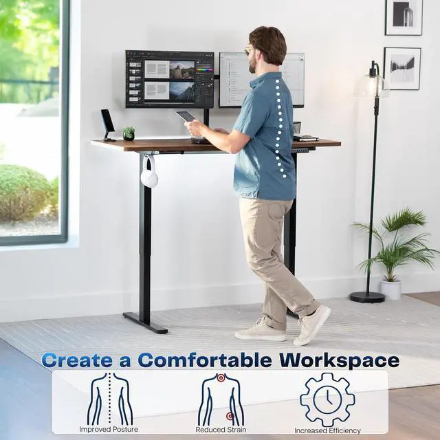 Alt view image 3 of 7 - VIVO Electric 60 x 24 Stand Up Desk, Rustic Vintage Brown Tabletop Black Frame