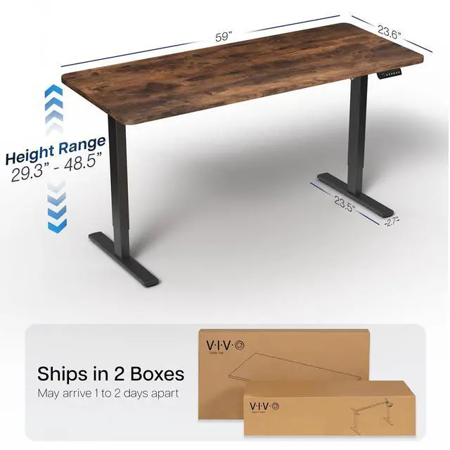 Alt view image 4 of 7 - VIVO Electric 60 x 24 Stand Up Desk, Rustic Vintage Brown Tabletop Black Frame
