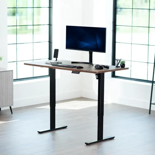 Alt view image 2 of 7 - VIVO Electric 60 x 24 Stand Up Desk, Rustic Vintage Brown Tabletop Black Frame