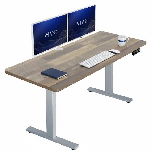 Main image of VIVO Electric 60 x 24 Stand Up Desk | Reclaimed Wood Table Top, Gray Frame