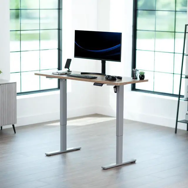 Alt view image 2 of 7 - VIVO Electric 60 x 24 Stand Up Desk | Reclaimed Wood Table Top, Gray Frame