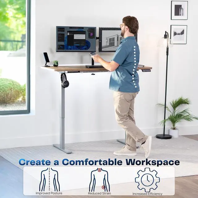 Alt view image 3 of 7 - VIVO Electric 60 x 24 Stand Up Desk | Reclaimed Wood Table Top, Gray Frame