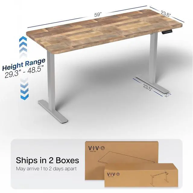 Alt view image 4 of 7 - VIVO Electric 60 x 24 Stand Up Desk | Reclaimed Wood Table Top, Gray Frame
