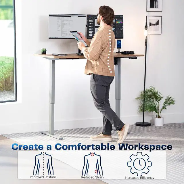 Alt view image 3 of 7 - VIVO Electric 60 x 30 Stand Up Desk, Reclaimed Wood Top, Gray Frame