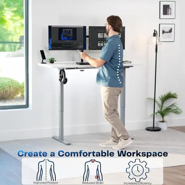 Alt view image 3 of 7 - VIVO Electric 60 x 24 Stand Up Desk, White Table Top, Gray Frame