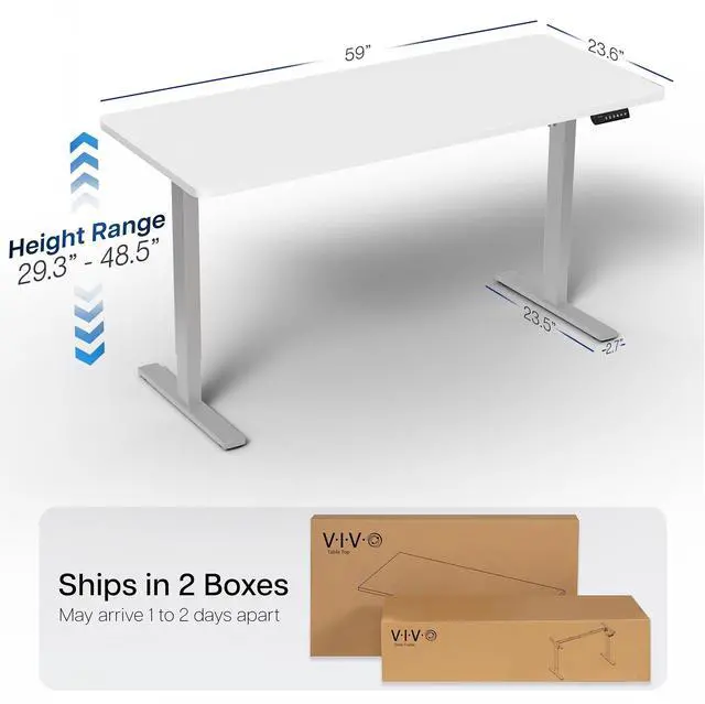 Alt view image 4 of 7 - VIVO Electric 60 x 24 Stand Up Desk, White Table Top, Gray Frame