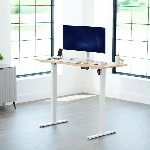 Alt view image 2 of 7 - VIVO Electric 60 x 24 Stand Up Desk | Light Wood Table Top, White Frame