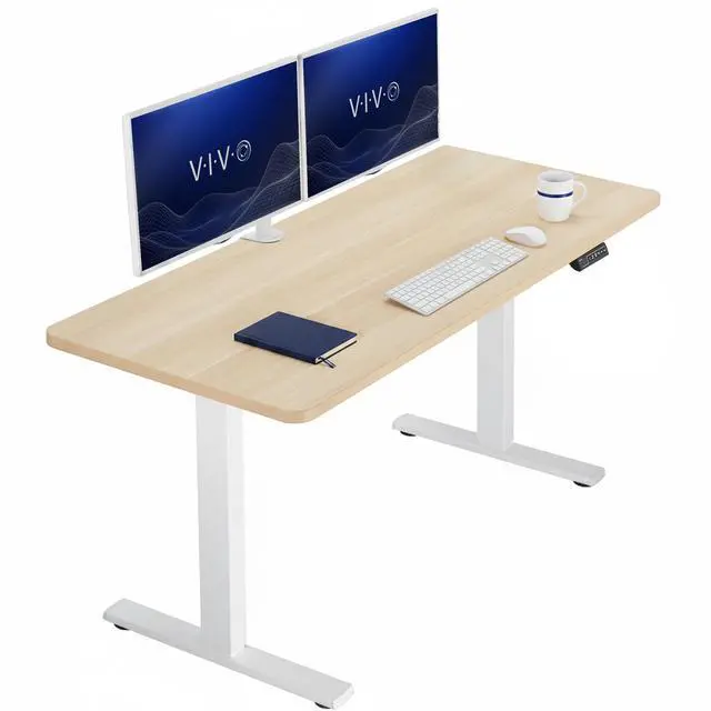 Main image of VIVO Electric 60 x 24 Stand Up Desk | Light Wood Table Top, White Frame