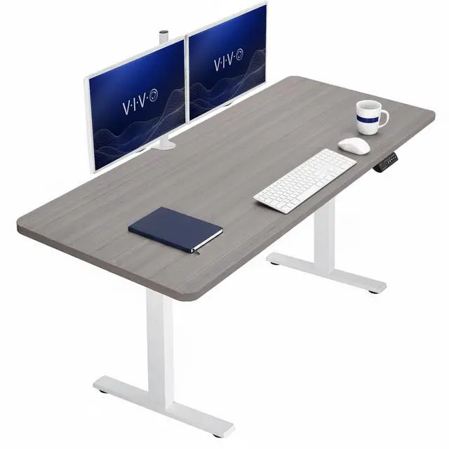 Main image of VIVO Electric 60 x 24 Stand Up Desk | Dark Gray Table Top, White Frame