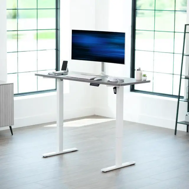 Alt view image 2 of 7 - VIVO Electric 60 x 24 Stand Up Desk | Dark Gray Table Top, White Frame