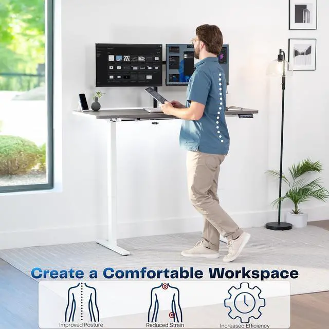 Alt view image 3 of 7 - VIVO Electric 60 x 24 Stand Up Desk | Dark Gray Table Top, White Frame