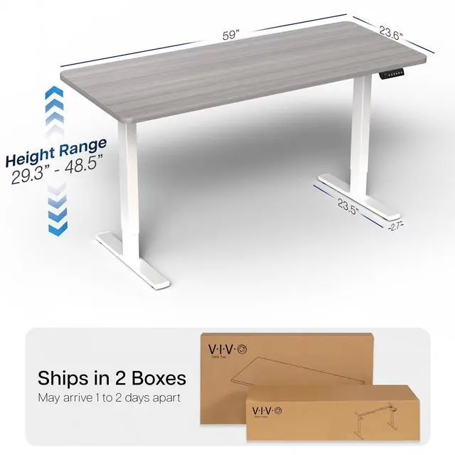 Alt view image 4 of 7 - VIVO Electric 60 x 24 Stand Up Desk | Dark Gray Table Top, White Frame
