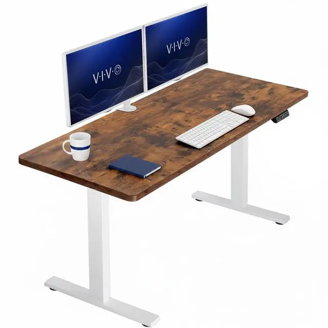 Main image of VIVO Electric 60 x 24 Stand Up Desk, Rustic Vintage Brown Tabletop White Frame