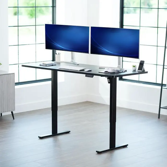 Alt view image 2 of 7 - VIVO Electric 71 x 30 Stand Up Desk Workstation, Black Table Top, Black Frame