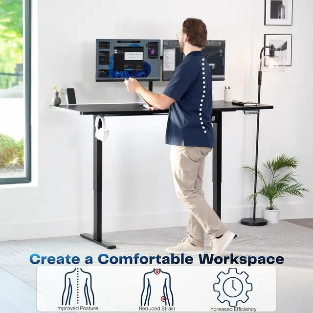 Alt view image 3 of 7 - VIVO Electric 71 x 30 Stand Up Desk Workstation, Black Table Top, Black Frame