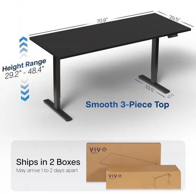 Alt view image 4 of 7 - VIVO Electric 71 x 30 Stand Up Desk Workstation, Black Table Top, Black Frame