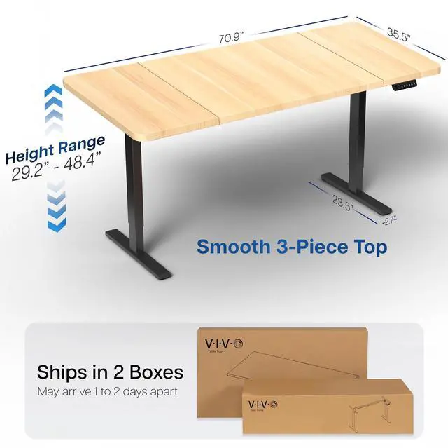Alt view image 4 of 7 - VIVO Electric 71 x 36 Stand Up Desk, Light Wood Table Top, Black Frame