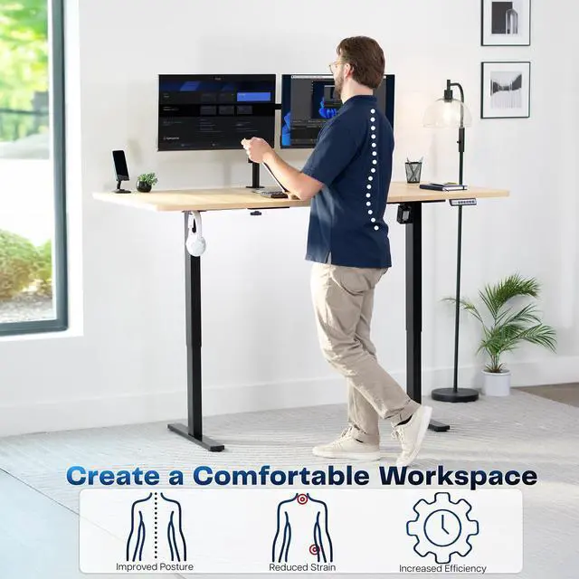 Alt view image 3 of 7 - VIVO Electric 71 x 36 Stand Up Desk, Light Wood Table Top, Black Frame