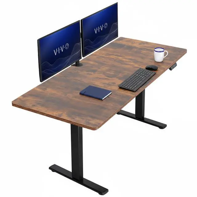Main image of VIVO Electric 71x30 Stand Up Desk, Rustic Vintage Brown Table Top, Black Frame