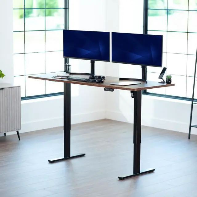 Alt view image 2 of 7 - VIVO Electric 71x30 Stand Up Desk, Rustic Vintage Brown Table Top, Black Frame