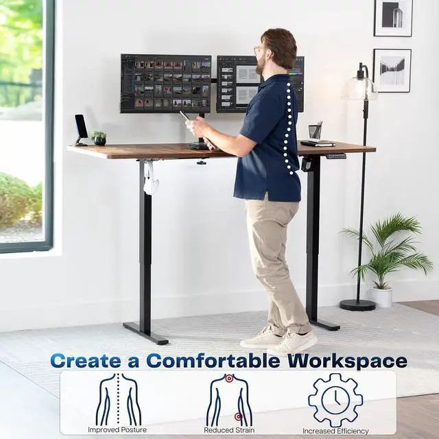 Alt view image 3 of 7 - VIVO Electric 71x30 Stand Up Desk, Rustic Vintage Brown Table Top, Black Frame