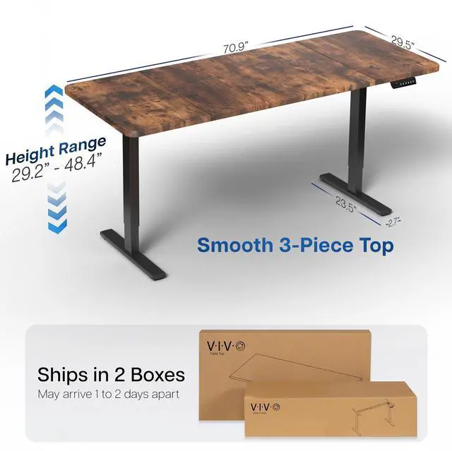 Alt view image 4 of 7 - VIVO Electric 71x30 Stand Up Desk, Rustic Vintage Brown Table Top, Black Frame
