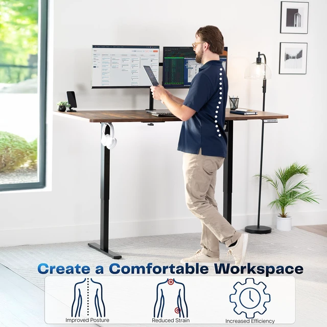 Alt view image 3 of 7 - VIVO Electric 71x36 Stand Up Desk, Rustic Vintage Brown Table Top, Black Frame
