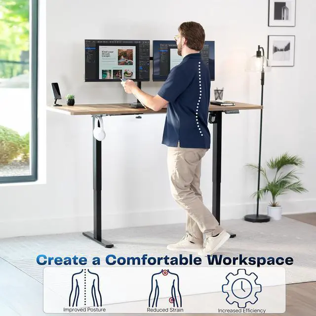 Alt view image 3 of 7 - VIVO Electric 71 x 30 Stand Up Desk, Reclaimed Wood Table Top, Black Frame