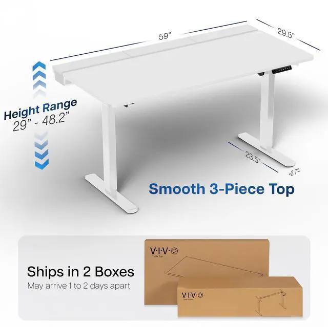 Alt view image 4 of 7 - VIVO Electric 60" x 30" Desk, Full Pad, White Hidden Cable Tabletop, White Frame