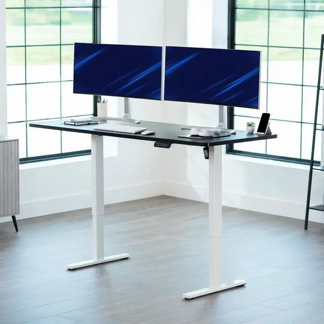 Alt view image 2 of 7 - VIVO Electric 71 x 30 Stand Up Desk Workstation, Black Table Top, White Frame