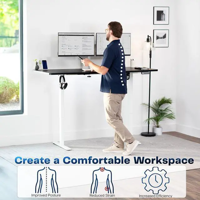 Alt view image 3 of 7 - VIVO Electric 71 x 30 Stand Up Desk Workstation, Black Table Top, White Frame