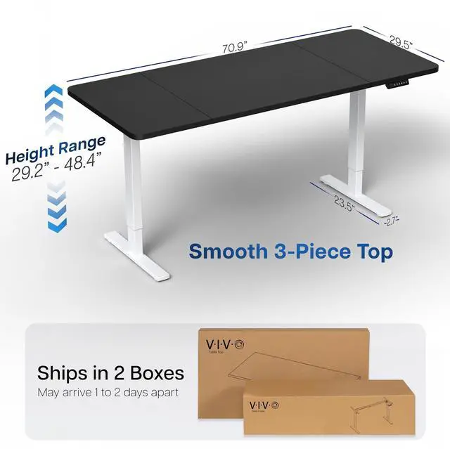 Alt view image 4 of 7 - VIVO Electric 71 x 30 Stand Up Desk Workstation, Black Table Top, White Frame