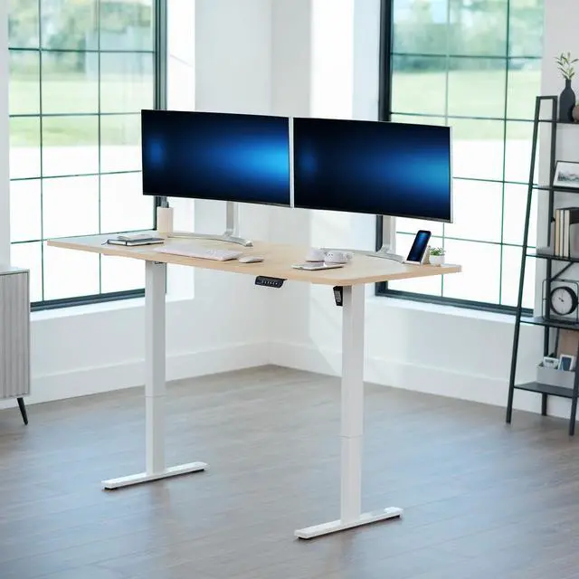 Alt view image 2 of 7 - VIVO Electric 71 x 30 Stand Up Desk, Light Wood Table Top, White Frame