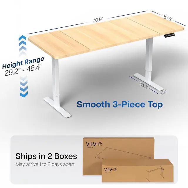 Alt view image 4 of 7 - VIVO Electric 71 x 30 Stand Up Desk, Light Wood Table Top, White Frame