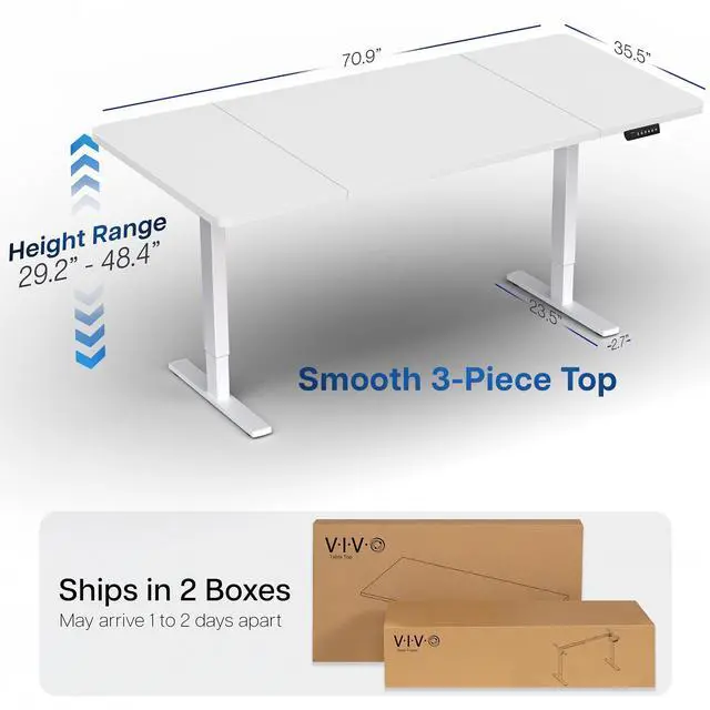 Alt view image 4 of 7 - VIVO Electric 71 x 36 Stand Up Desk, White Table Top, White Frame
