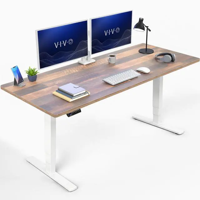 Main image of VIVO Electric 71" x 30" Stand Up Desk, Reclaimed Wood Table Top, White Frame