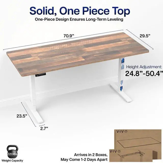 Alt view image 3 of 7 - VIVO Electric 71" x 30" Stand Up Desk, Reclaimed Wood Table Top, White Frame
