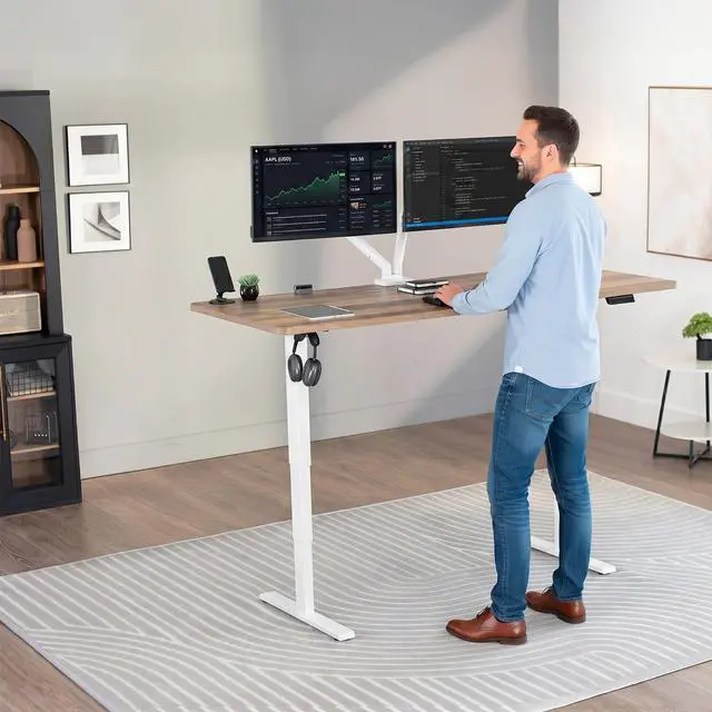 Alt view image 2 of 7 - VIVO Electric 71" x 30" Stand Up Desk, Reclaimed Wood Table Top, White Frame