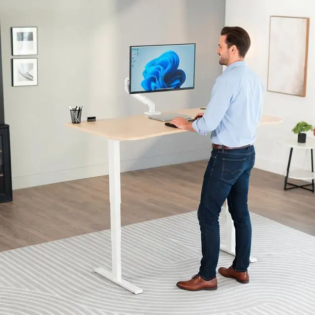 Alt view image 2 of 7 - VIVO Light Wood / White Electric Height Adjustable Stand Up Desk Frame with Top