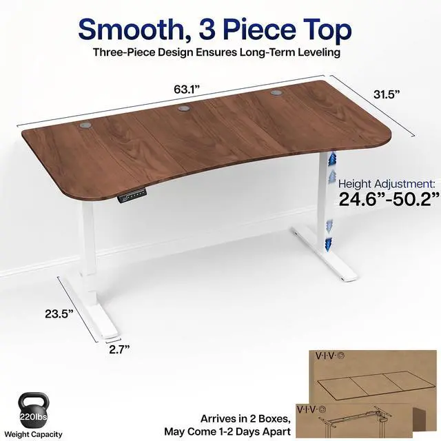Alt view image 3 of 7 - VIVO Dark Walnut / White Electric Height Adjustable Stand Up Desk Frame with Top