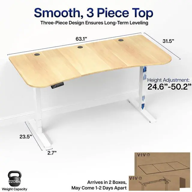 Alt view image 3 of 7 - VIVO Light Wood / White Electric Height Adjustable Stand Up Desk Frame with Top