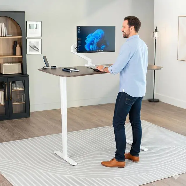Alt view image 2 of 7 - VIVO Dark Walnut / White Electric Height Adjustable Stand Up Desk Frame with Top