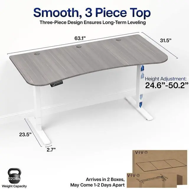 Alt view image 3 of 7 - VIVO Dark Gray / White 63 x 32 Electric Height Adjustable Stand Up Desk