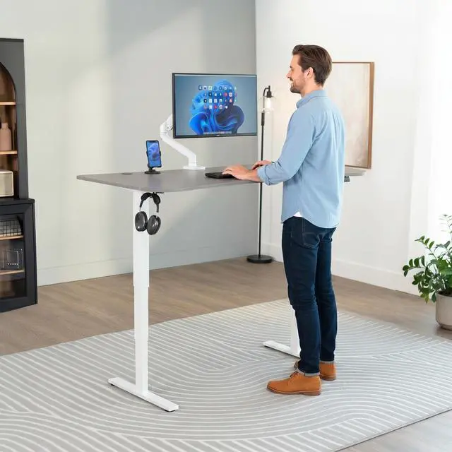 Alt view image 2 of 7 - VIVO Dark Gray / White 63 x 32 Electric Height Adjustable Stand Up Desk
